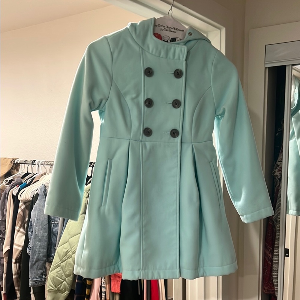 Blue Double-Breasted Pea Coat with Fitted Silhouette